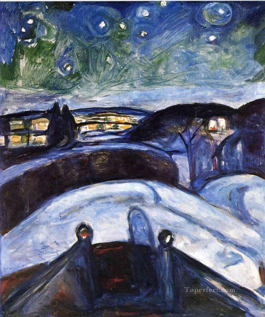 starry night 1924 Edvard Munch Expressionism Oil Paintings